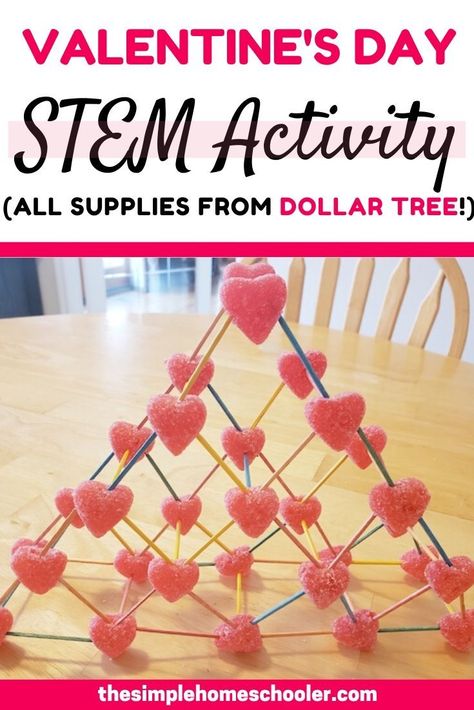 Looking for an easy, fun, and inexpensive Valentine\'s Day STEM activity for your kids? Check out this simple activity that uses only 2 things from Dollar Tree! #Valentinesday #STEM #STEAM #preschool #kids #learning #party #elementary #homeschool Valentine Stem Activities, Valentine Stem, Classroom Valentines Party, Elementary Homeschool, Valentines Class Party, Valentine's Day Party Games, February Crafts, Valentines Games, Class Valentines