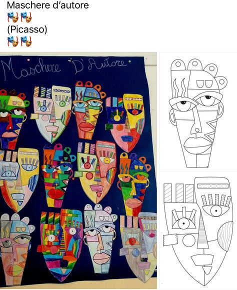 Picasso Kids Art Projects, Art For Grade 1, Picasso Mask, Picasso Kids, Face Stencils, Art Eras, Quilt Modernen, Barbie Coloring Pages, Paper Weaving