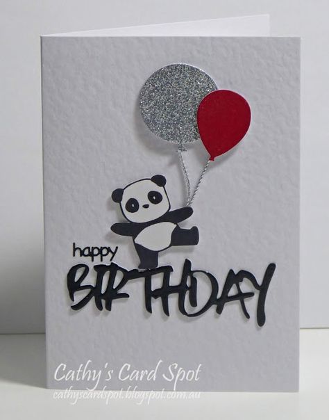 Cathy's Card Spot: Panda Birthday! Birthday Card Ideas Panda, Panda Birthday Cards, Make A Birthday Card, Watercolour Challenge, Panda Card, Bulletin Journal, Inka Gold, Perfect Pearls, Bike Drawing