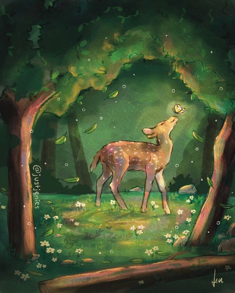 05 | Fawn 🌿💕✨️ I feel like I'm experimenting a lot more this Peachtober and I'm so ready for the rest of the month. I absolutely loved drawing this magical encounter between fawn and butterfly in the depths of a forest. ✏️ Digital art made with @procreate #peachtober24fawn #peachtober24 #peachtober @peachtober #digitalart whimsicalart #illustrationartists #drawdaily #modernartwork #bambi #magicalart #artnature #forestart #procreate #animalart #fawn Forest And Animals Drawing, Magical Forest Drawing, Forest Drawing With Animals, Skateboard Painting, Forest Digital Art, Loved Drawing, Deer Drawing, Forest Drawing, October Art