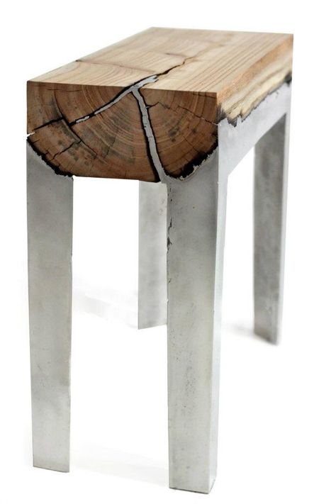 If You Pour Molten Aluminum on Wood. . . Decoration Beton, Concrete Furniture, Wooden Stool, Concrete Projects, Concrete Wood, Wood Stool, Concrete Design, Into The Woods, Concrete Diy