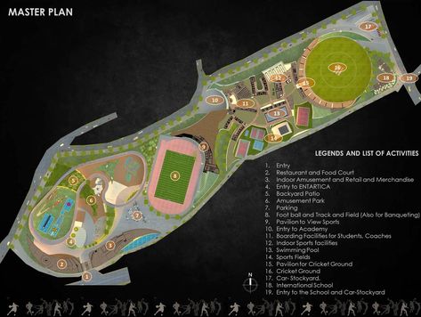 Sport Academy Architecture, Sports Academy Design, Sports Academy Architecture, Sports Complex Site Plan, Sport Park Design, Sport Complex Design, Sports Park Design, Sport Complex Architecture Plan, Sports Complex Design Concept