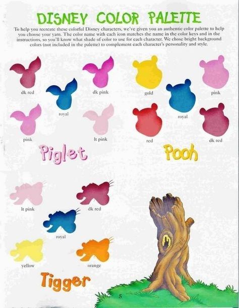 COME PLAY WITH POOH *DISNEY COLOR PALETTE 2/2* 5/39 Winnie The Pooh Color Palettes, Character Colour Palette, Disney Color Palette, Opposite Action, Sprinkle Ideas, Paint Color Codes, Come Play With Me, Disney Colors, Leisure Arts