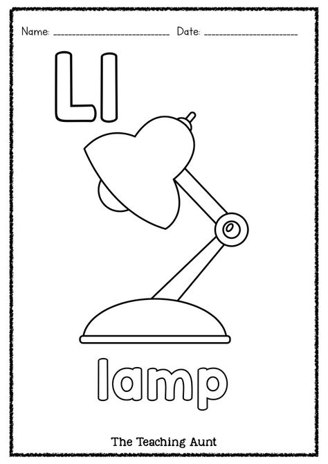 L is for Lamp Art and Craft - The Teaching Aunt Letter L Art For Toddlers, L Letter Worksheets For Preschool, Letter L Free Printable, Letter L Coloring Pages Free Printable, Letter L Worksheets, Letter L Crafts, Sounds Worksheet, Color Worksheets For Preschool, Free Printable Alphabet Worksheets