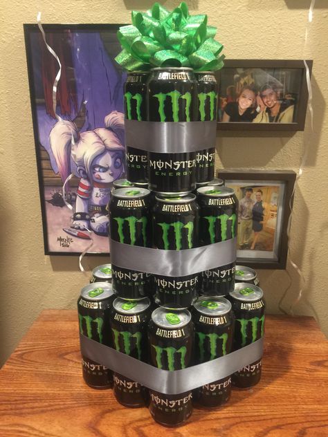 Monster Energy Gift Basket, Monster Energy Birthday Cake, Monster Drink Cake, Monster Energy Tattoo, Monster Energy Diy, Monster Energy Cake, Monster Energy Aesthetic, Happy Bday Cake, Drink Basket