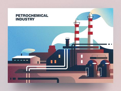 Petrochemical industry by Alexander Tolstov Factory Illustration Industrial, Employer Branding Campaign, Industrial Illustration, Industry Illustration, Factory Illustration, Petrochemical Industry, Industry Images, Branding Campaign, Industrial Factory