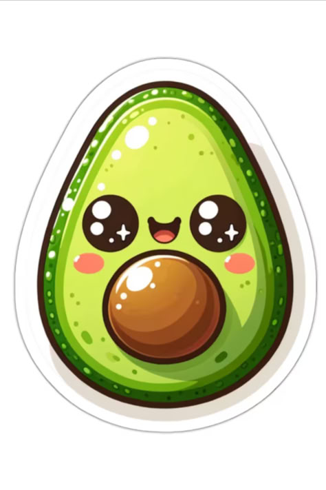 Here are a sticker of a cartoon avocado Cute Fruit Stickers, Avocado Sticker, Avocado Cartoon, Inktober 2024, Kawaii Fruit, Cute Avocado, Style Kawaii, Sticker Bomb, Crayon Art