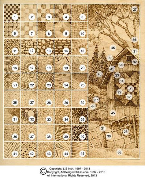 pyrography practice board chart guide                                                                                                                                                                                 More Pyrography Tutorial, Wood Burning Tools, Beginner Wood Burning, Wood Burning Tips, Pyrography Designs, Wood Burning Patterns Stencil, Wood Burning Techniques, Wood Burn Designs, Pyrography Patterns