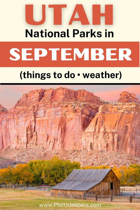 If you’re planning a trip to visit the Utah National Parks in September, here’s a list of things to see, do, and photograph! Utah National Parks are some of the best places to visit in Utah, but September will is a busy time of year so be prepared for crowds. Check out our tips to plan your September vacation to the Utah National Parks: what to pack, weather, things to do and places to stay for all five parks! National Parks In Utah, Places To Visit In Utah, Utah National Parks Road Trip, Travel Utah, Utah Parks, Utah Vacation, Visit Utah, Utah Road Trip, What What