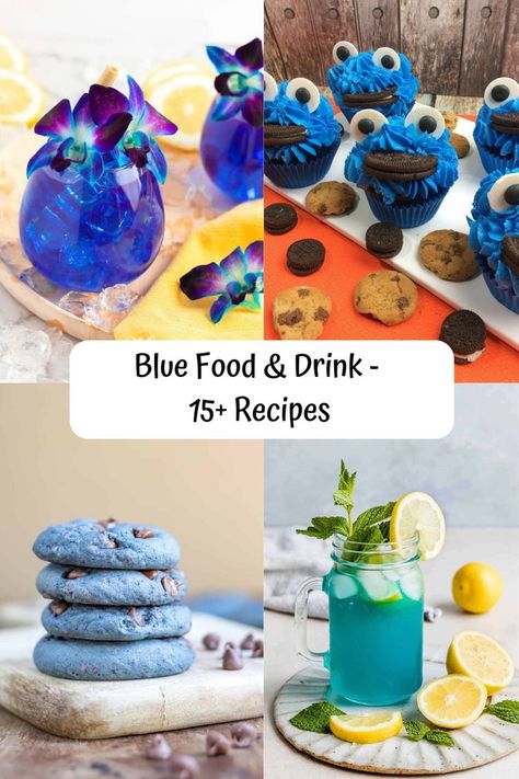 For tasty blue food & drink recipes, this list has some of the best fun, pretty, & tasty ideas. All of these recipes are perfect when you want to celebrate with something cool blue. Blue foods, drinks, & decor help make parties festive & fun. These recipes are the best to make & serve for baby showers, bridal showers, Hanukkah, & birthdays. Celebrate the next blue moon or National Blue Day with these blue things to eat. Includes cocktails, cookies, cupcakes -pretty blue desserts & drinks. Blue Food Recipes, Blue Colored Food, Foods For Color Party, Blue Food Ideas Party, Party Basket Ideas, Color Board Party, Board Food Ideas, Elemental Birthday, Blue Party Foods