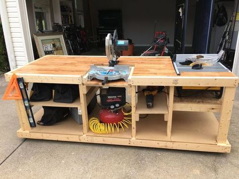 I built a mobile workbench - Album on Imgur                              … Diy Bank, Mobile Workbench, Workbench Plans Diy, Tool Bench, Woodworking Bench Plans, Diy Workbench, Carpentry Projects, Garage Work Bench, Workbench Plans