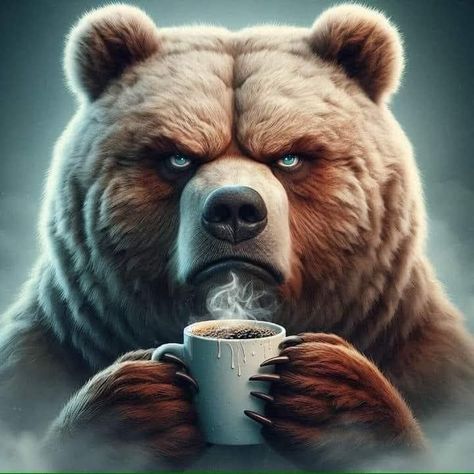 Happy Saturday! Good Morning Bear, Papa Bear Illustration, Bear Drinking Coffee, Happy Birthday Bears Image, Anthropomorphic Bear, Bear Eating, Cute Tattoo Ideas, Bear Island, Cute Tattoo