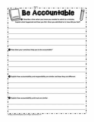 Worksheets for Accountability Taking Accountability For Your Actions, Peer Support Specialist Worksheets, Accountability Worksheets Free Printable, Mentorship Activities, Accountability Activities, Accountability Worksheets, Therapy Handouts, Family Therapy Activities, Journal 2025