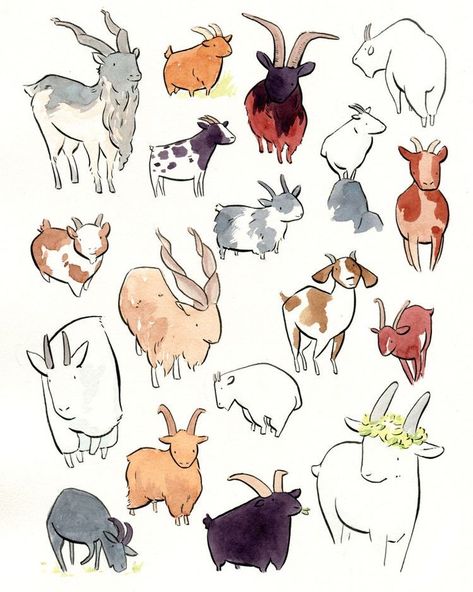 Plant Animals Drawing, Goat Reference Drawing, Cute Goat Illustration, Goat Drawing Sketch, Cute Goat Tattoo, Goats Drawing, Goat Doodle, Cute Goat Art, Goat Drawings