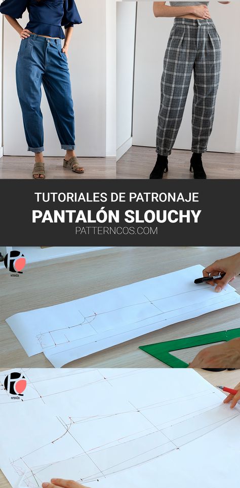 ¿Quieres aprender cómo hacer el patrón de un pantalón slouchy? Entra en la academia online por una suscripción de 10€ al mes y mejora tu patronaje con un montón de proyectos chulos. High Waist Pants Pattern, Trouser Pants Pattern, Diy Clothes Patterns, Bodysuit Pattern, Easy Diy Clothes, Mom Pants, Slouchy Pants, Diy Clothes Design, Diy Fashion Clothing