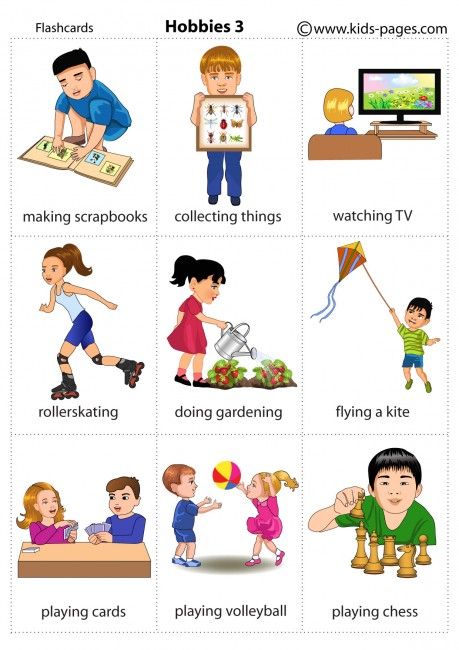 Praatplaat -  Hobby's Hobbies For Kids, Learning English For Kids, Flashcards For Kids, Kids Pages, Kids English, English Vocab, English Verbs, English Lessons For Kids, English Tips