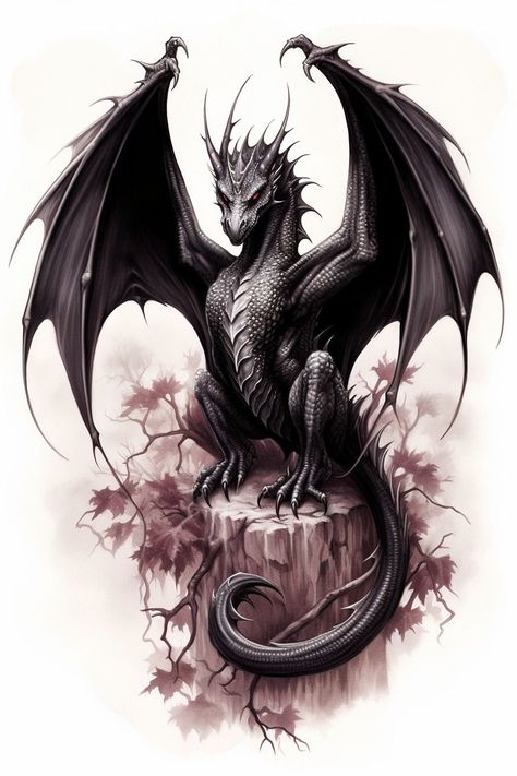 Cool Dragon Pictures, Black Dragon Tattoo, J Tattoo, Dragon Tattoo Art, Spooky Tattoos, Temp Tattoo, Arm Sleeve Tattoos, Dragon Pictures, Dark Tattoo