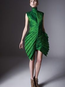 Mimesis Green Leaf Dress | NOT JUST A LABEL Leaf Dress, Origami Fashion, Sculptural Fashion, Futuristic Fashion, Future Fashion, Natural Forms, Contemporary Fashion, Alternative Fashion, Wearable Art