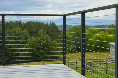 Cable Railing for a Modern Farmhouse - Viewrail Appalachian Farmhouse, Modern Decks, Modern Staircase Railing, Walnut House, Modern Staircases, Cable Railing Deck, Modern Railing, Architectural Finishes, Deck Railing Design