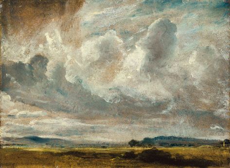 John Constable, R.A. (East Bergholt, Suffolk 1776-1837 Hampstead)Study of clouds over a landscapeoil on paper, laid down on panel8 ¼ x 11 in. (20.8 x 30 cm.) John Constable Paintings, 18th Century Landscape, 19th Century Landscape, John Constable, Thomas Gainsborough, Nursery Paintings, Cloud Art, Landscape Canvas Art, Cloud Painting