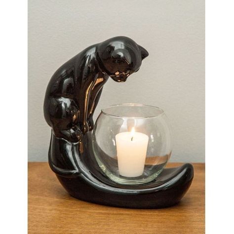 Ceramic Candle Holder: | Community Post: 20 Cat-Themed Items You Need For Your House Right Meow Cat Candle Holder, Lampe Art Deco, Curiouser And Curiouser, Cat Candle, Cat Items, A Black Cat, Ceramic Candle Holders, Ceramic Candle, Decor Guide