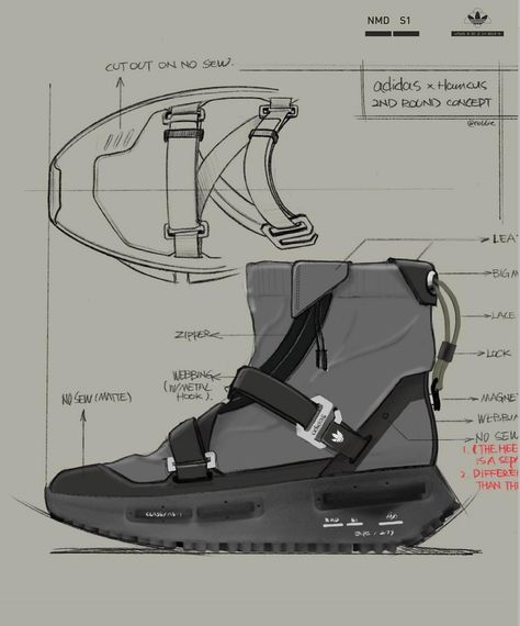 Adidas Originals x Hamcus NMD S1 @adidasoriginals @hamcus ⠠⠁⠙⠊⠙⠁⠎⠀⠠⠕⠗⠊⠛⠊⠝⠁⠇⠎⠀⠭⠀⠠⠓⠁⠍⠉⠥⠎⠀⠠⠠⠝⠍⠙⠠⠄⠀⠠⠎⠼⠁ #fashion #techwear #gorpcore #technical #activewear #apparel #gear #hiking #design #fashiondesign #textile #fabric #arcteryx #goretex #ootd #mountain #urban #sportsapparel #outdoor #outdoorgear #sneakers #shoes #footwear #adidas #adidasoriginals #hamcus Shoe Sketches, Industrial Design Sketch, Moon Boots, Shoe Inspiration, Fashion Design Sketches, Designer Sneakers, Edgy Outfits, Design Sketch, Outdoor Gear