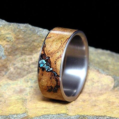 36 Unconventional Wedding Rings for Men - Neatorama Unconventional Wedding Rings, Mens Wedding Bands Unique, Wedding Ring For Him, Wood Wedding Band, Titanium Wedding Rings, Titanium Wedding Band, Wood Wedding, Wooden Ring, Wedding Rings Unique