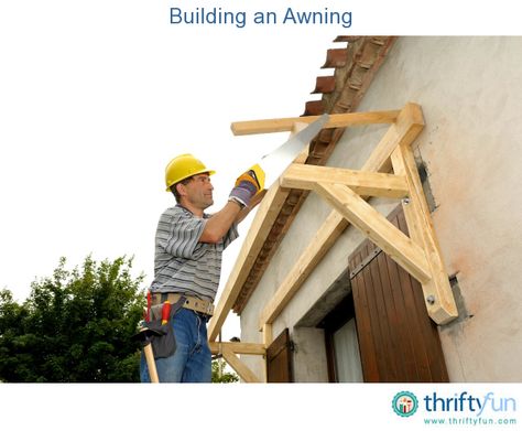 This guide is about building an awning. Making an awning can help protect a deck, window or doorway from sun and weather. Wood Awning, Door Overhang, Diy Awning, Porch Awning, Porch Roof, Door Awnings, Door Canopy, Fabric Canopy, Window Awnings