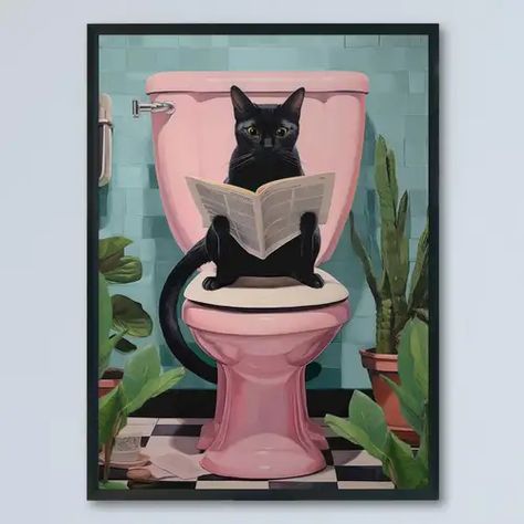 Newspaper Canvas, Retro Kunst, Söt Katt, Cat Reading, Retro Art Deco, Poster Minimalist, Tableau Art, Modern Poster, Arte Animal