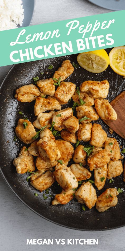 I love making these Lemon Pepper Chicken Bites when I’m in need of an easy healthy dinner. This low-carb alternative to wings is full of flavor and only takes 25 minutes to make. Lemon Pepper Chicken Bites, Weekday Recipes, Balanced Recipes, Chicken Bites Recipes, Recipes With Chicken And Peppers, Weeknight Recipes, Easy Healthy Dinner, Lemon Pepper Chicken, Pepper Chicken