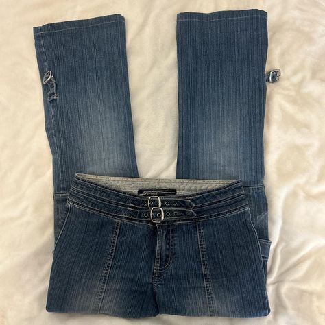 vintage squeeze low rise flare jeans • two buckle... - Depop Y2k Flare Jeans With Five Pockets, Y2k High Rise Flare Jeans With Pockets, Vintage Washed Blue Flare Jeans With Pockets, Low Rise Jeans Fairy, Vintage Low Rise Flare Jeans, Low Rise Flare Jeans, Visual Archive, Fit Check, Roll Up