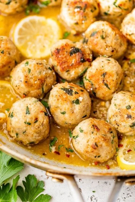 Chicken Romano Meatballs, White Wine Pan Sauce, Chicken Romano, Lemon White Wine Sauce, Stuffed Meatballs, Chicken Meatball Recipes, Pan Sauce, Ground Chicken Recipes, Sauce Chicken