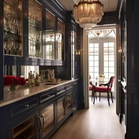 Corner Butler Pantry Ideas, Painted Butlers Pantry, Navy Blue Butlers Pantry, Butler Pantry Coffee Station, English Cottage Butlers Pantry, Colonial Butlers Pantry, Colorful Butlers Pantry, Kitchens With Walk In Pantry, Butlers Pantry Off Kitchen