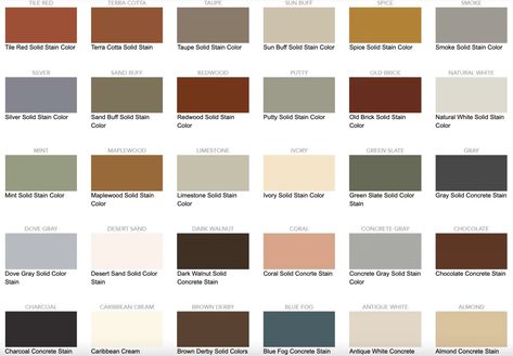 Concrete Stain Colors - Surecrete - Solid And Semi-Transparent Concrete Acid Stain Colors, Outdoor Concrete Stain, Concrete Stain Colors, Concrete Stains, Floor Paint Colors, Concrete Stain, Deck Colors, Acid Stain, House Redesign