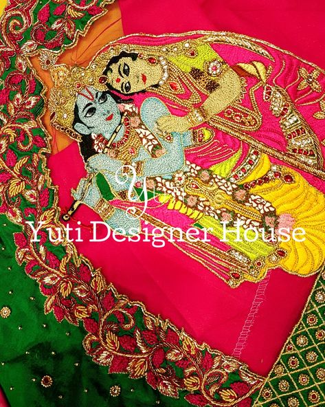 Radha Krishna Maggam Work Blouse Designs, Krishna Embroidery, Tambour Stitch, Blouse Designes, Paithani Blouse, Khatli Work, Bridal Blouses, Hand Work Design, Maggam Works