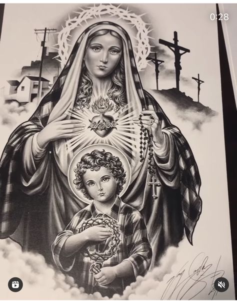 Mary And Jesus Tattoo, Chicano Tattoo Design Ideas, Mother Mary Tattoo, Christus Tattoo, Mother Mary Tattoos, Half Sleeve Tattoos Sketches, Catholic Tattoos, Chest Tattoo Ideas, Virgin Mary Tattoo