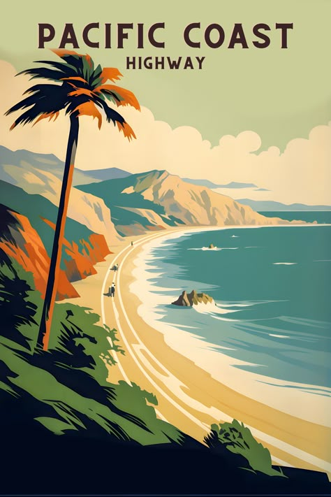 Vintage Vacation Posters, Vintage Destination Posters, California Travel Poster, Old Travel Posters, Vintage Travel Art, Travel Posters Design, Travel Poster Design Graphics, Vintage Travel Aesthetic, Vintage California Aesthetic