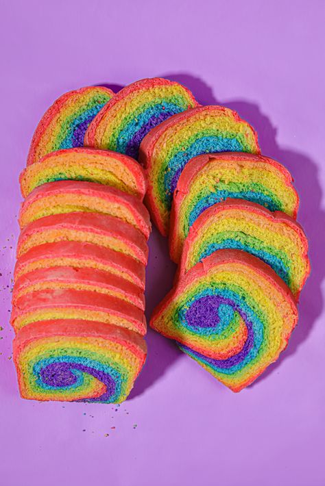 Colorful Desserts Aesthetic, Loaf Of Bread Aesthetic, Rainbow Bread Recipe, Colorful Bread, Rainbow Sandwich, Rainbow Picnic, Rainbow Recipes, Rainbow Bread, Yogurt Drink