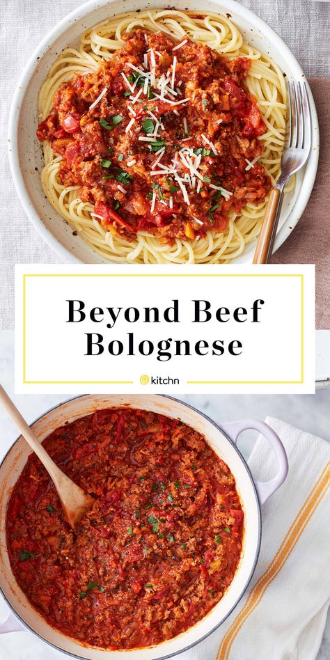 Vegan Bolognese Beyond Meat, Beyond Meat Bolognese, Beyond Beef Recipes, Posh Dinner, Vegetarian Bolognese, Beef Bolognese, Vegan Bolognese, Bolognese Recipe, Pescatarian Recipes