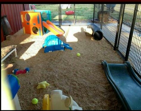 Dog and kid play area Dog Yard Ideas Backyards, Dog Backyard Playground, Dog Breeding Kennels, Outdoor Dog Area, Puppy Playground, Dog Play Area, Whelping Puppies, Cat Playground Outdoor, Dog Backyard