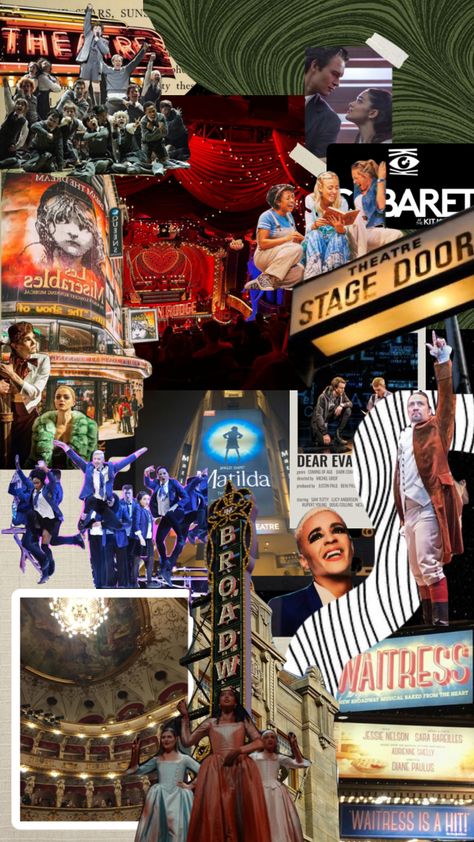 Broadway Collage, Broadway Performer Aesthetic, Theatre Collage, Broadway Aesthetic, Theatre Academia, Musical Wallpaper, Shakespeare Theatre, Vision Board Collage, Broadway Nyc