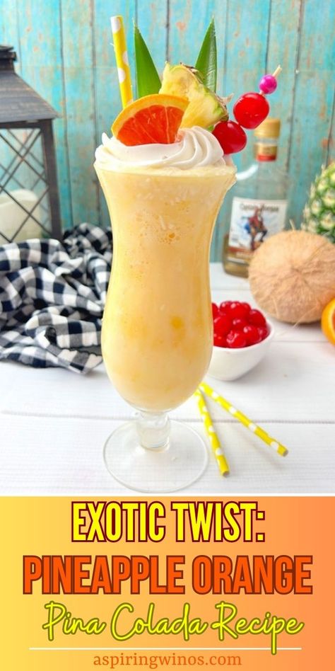 Exotic Twist: Pineapple Orange Pina Colada Recipe | Sip Paradise: Tangy Pineapple Orange Pina Colada | Tropical Bliss: DIY Pineapple Orange Pina Colada | Rum Cocktails For Summer | Tropical Explosion Cocktail Recipes #PineappleOrange #PinaColada #CocktailRecipe #ExoticTwist #RumCocktail #PineappleOrangePinaColada Pina Colada Mixer Recipes, Pina Colada Punch With Alcohol, Pinaq Liqueur, Strawberry Pina Colada Recipe, Tropical Recipes, Pina Colada Rum, Pina Colada Mocktail, Strawberry Colada, Diy Pineapple