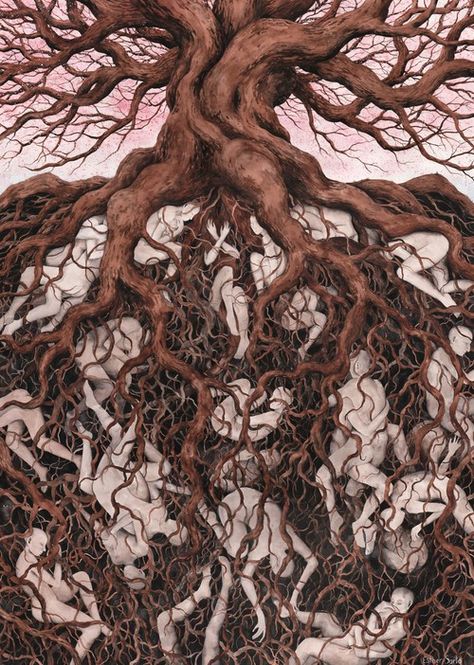 Tree Root Tattoo, Supernatural Scenes, Habitat Project, Art Bizarre, Winter Painting, Arte Inspo, Ap Art, Creepy Art, Ethereal Art