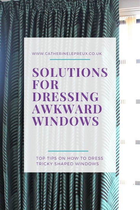 French windows, bow windows, a row of windows, small windows with deep recess & more - get ideas & inspiration for dressing awkward window shapes and sizes<br> Small Window Dressing Ideas, Recessed Window Treatments, Window Dressing Ideas Living Room, Small Window Curtain Ideas, Bow Window Ideas Living Room, Bow Window Curtains, Window Dressing Ideas, Bow Window Treatments, Bedroom Window Dressing