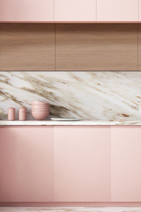 Pastel Kitchen, Gold Kitchen, Pink Kitchen, Pink Interior, Kitchen Cabinetry, Home Decor Kitchen, Interior Design Kitchen, 인테리어 디자인, Dream Kitchen