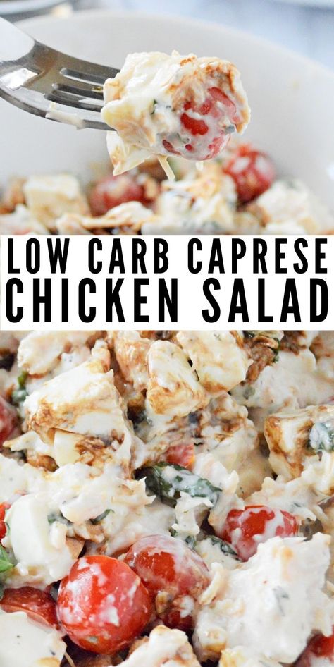 Chicken Caprese Salad Meal Prep, Cold Low Carb Meals, Low Carb Low Calorie Salads, Low Carb Caprese Salad, Low Carb No Cook Lunches, Chicken Caprese Salad Recipe, Caprese Salad Chicken, Keto Caprese Salad, Low Carb No Cook Meals