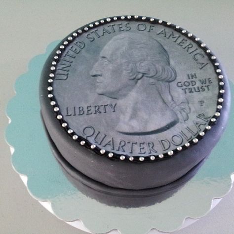 Quarter Cake for nick Quarter Century Birthday Party Ideas, Quarter Century Birthday Cake, Quarter Century Birthday, Quarter Birthday, Cake Dollar Birthday, 1966 Quarter, Cake Decorating Party, 25th Bday, 25th Birthday Cakes