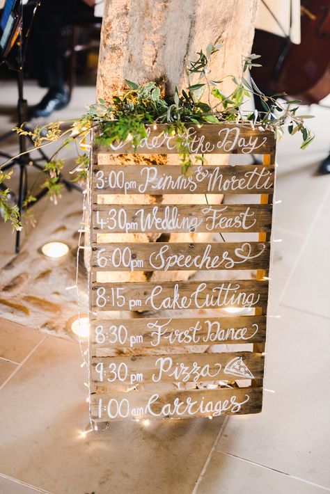 Order of the Day Wedding Sign on Palette | By Emma Pilkington Photography | DIY Wedding Inspiration | Rustic Wedding Decor Peach White Wedding, Blue Floral Bridesmaid Dresses, 12 Month Wedding Checklist, Order Of The Day Wedding, Bolton Abbey, Abbey Wedding, Love Story Wedding, Floral Bridesmaid Dresses, Floral Bridesmaid