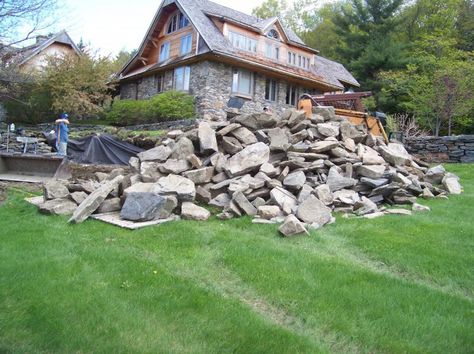 Rock Projects Outdoor, Rock Pile Landscaping, Leftover Stone Ideas, Privacy Pergola, Pile Of Rocks, Backyard Sandbox, Easy Backyard Diy, Pergola Curtains, Backyard Playhouse