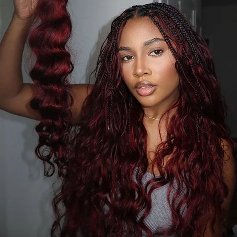 Shop Bulk Human Braiding Hair - Create Your Fashion Braids – Ywigs Wedding Halo Braid, Festival Hair For Black Women, Burgundy Hair With Tinsel, 99 J Hair Color, Serena Page Braids, 1b/burgundy Braids, Different Size Braids, Burgundy Twist Braids, Color 33 And 350 Box Braids